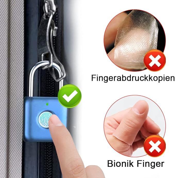 Hot Selling RARLUX Blue Mini IP67 Smart Fingerprint Padlock Zinc Alloy+ABS 304 Stainless Steel Button Cell Battery Travel