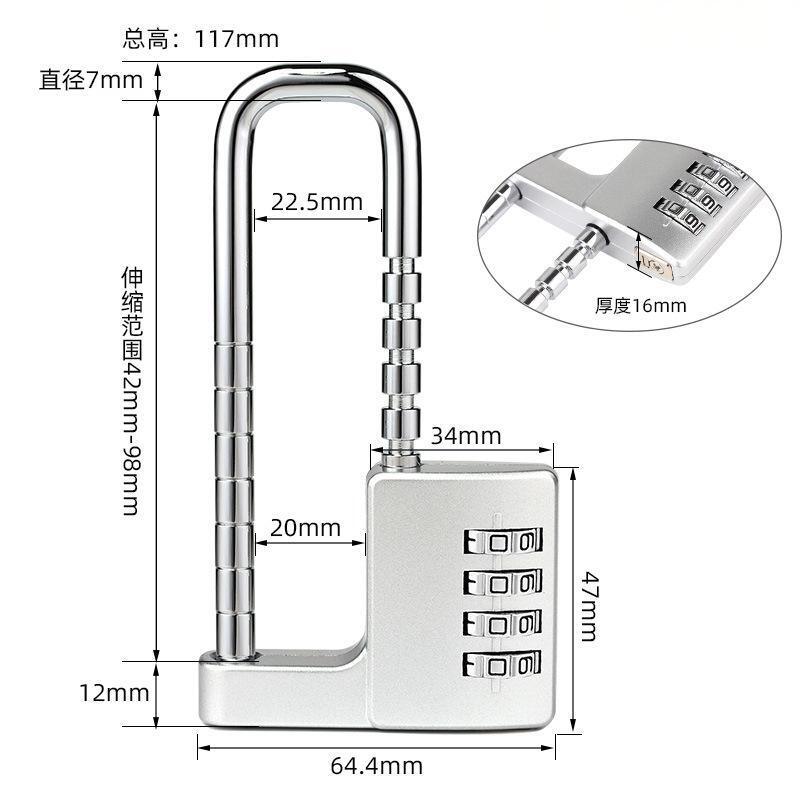 Rarlux Cross-border Outdoor Retractable Zinc Alloy Cabinet Door Combination Padlock Multi-speed Adjustable Four-digit Code Model