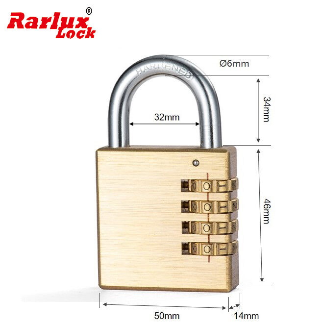 Rarlux 4 Digits Password  Luggage Bag Copper Tsa Padlock Code Padlock Brass Combination Padlock