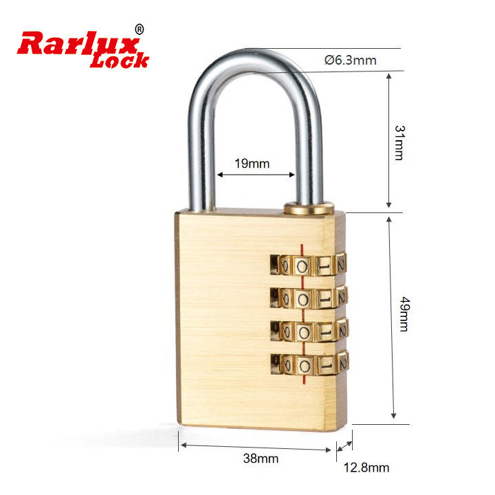 Rarlux 4 Digits Password  Luggage Bag Copper Tsa Padlock Code Padlock Brass Combination Padlock