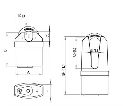 OPEL BBV Heavy Duty Hardened Iron Padlock Keyed Alike Shackle Durable Anti-Theft Waterproof 50x60mm Indoor Outdoor Use
